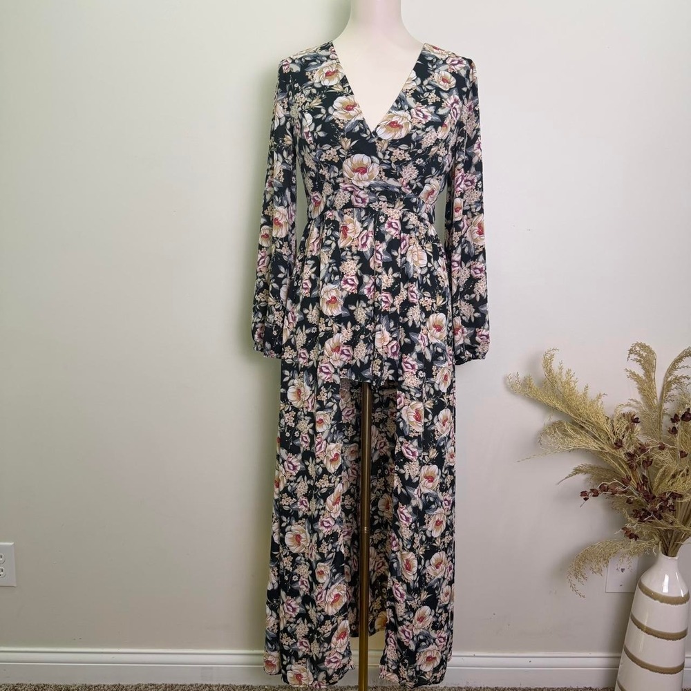 Altar'd State Medium Floral Maxi Romper Dress with Overlay